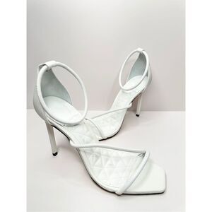 SCHUTZ Sandals Ladies Size 9.5B White Leather Open Square Toe Ankle Strap Heels
